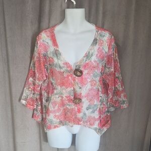 Nina Leonard XL Multicolor Floral Cardigan